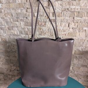 Vintage Furla Made In Italy Taupe Brown Patent Leather Tote Floral Accents